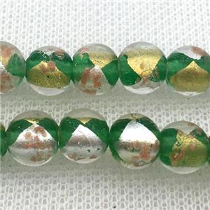 green Lampwork Glass Beads with foil, round, approx 8mm dia