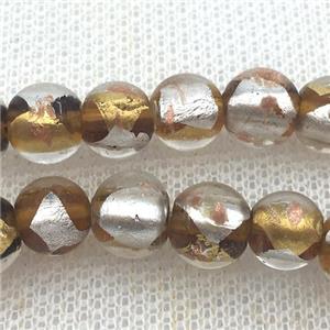 round coffee Lampwork Glass Beads with foil, approx 8mm dia