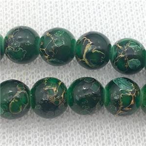 green Lampwork Glass Beads with painted, round, approx 8mm dia, 50pcs per st