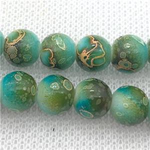 round Lampwork Glass Beads with painted, green, approx 8mm dia, 50pcs per st