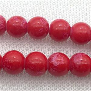 red Lampwork Glass Beads with painted, round, approx 8mm dia, 50pcs per st