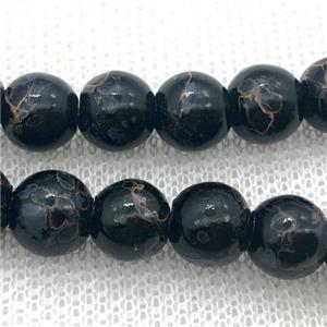 black Lampwork Glass Beads with painted, round, approx 8mm dia, 50pcs per st