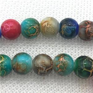 round Lampwork Glass Beads with painted, mixed color, approx 8mm dia, 50pcs per st