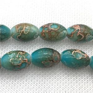 blue Lampwork Glass rice Beads with painted, approx 10x15mm, 25pcs per st