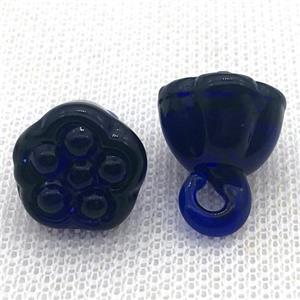 darkblue Lampwork Glass lotus pendant, approx 15-18mm