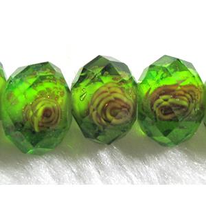 Lampwork Glass bead, faceted wheel, flower, olive, 8x10mm