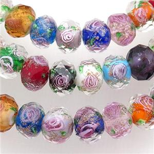 Lampwork Glass bead, faceted wheel, flower, mixed color, 8x10mm