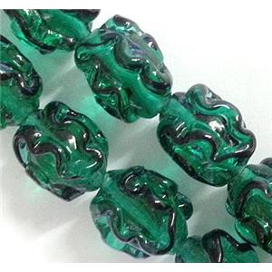Lampwork Glass beads peacock green, 13x18mm