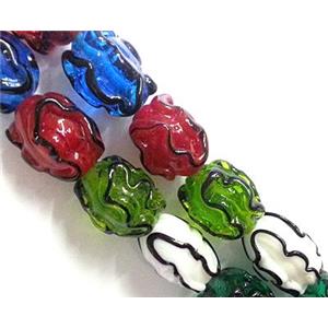 Lampwork Glass bead with stripe, barrel, mixed color, 13x18mm