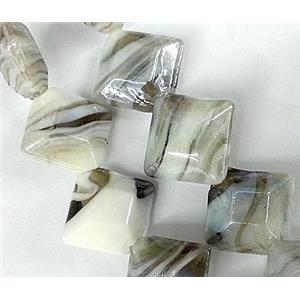 Plated Lampwork glass bead, square, grey, approx 17x17mm