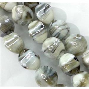 plated Lampwork glass bead, grey, approx 12x16mm