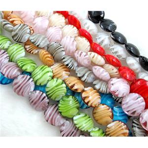 lampwork glass beads, flat-round, swirl line, mixed color, 20mm dia, 20pcs per st