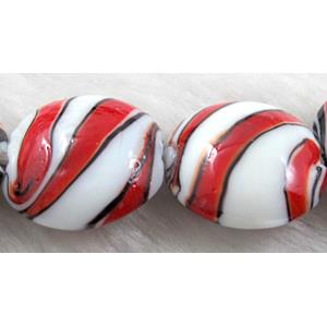 zebra lampwork glass beads, flat-round, red, 20mm dia