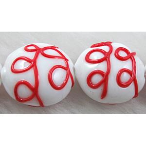 handcraft glass lampwork beads, flat-round, line, red, 20mm dia