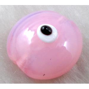  lampwork glass beads with evil eye, flat-round, pink, 16mm dia, 25pcs per st