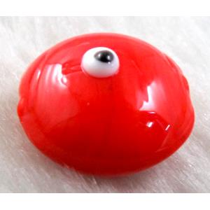  lampwork glass beads with evil eye, flat-round, red, 16mm dia, 25pcs per st