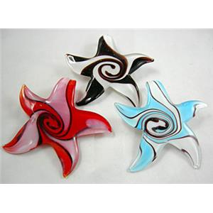 Swirl Starfish Lampwork Glass Pendants, 60mm dia