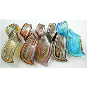 MixColors Lampwork Glass Pendants within Silver Foil, 30x70mm