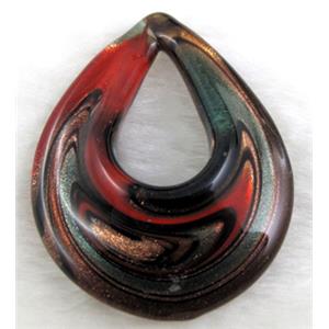 murano style glass lampwork pendant, teardrop, black, 38x50mm