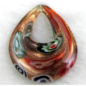murano style glass lampwork pendant, teardrop, red, 38x50mm
