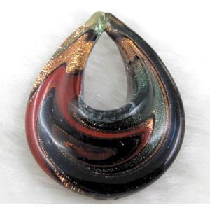murano style glass lampwork pendant, teardrop, 38x50mm