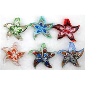 murano style glass lampwork pendant, starfish, mixed color, 60mm dia