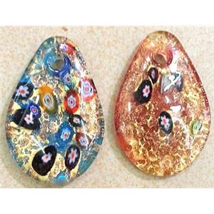 Lampwork glass pendant within gold foil. mixed color, approx 35x45mm