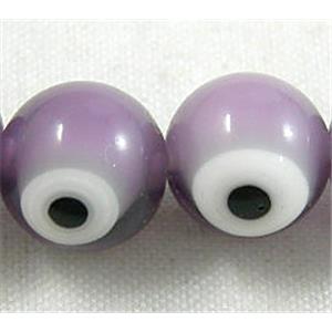 round lampwork glass beads with evil eye, purpel, 6mm dia, 2eye, 67pcs per st