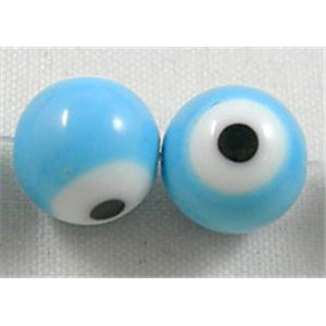 round lampwork glass beads with evil eye, blue, 10mm dia, 2 eyes, 40pcs per st