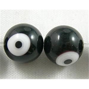 lampwork glass beads with evil eye, round, black, 10mm dia, 2 eyes, 40pcs per st