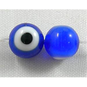 lampwork glass beads with evil eye, round, blue, 12mm dia, 2eyes, 33pcs per st