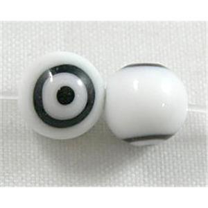 lampwork glass beads with evil eye, flat-round, white, 10mm dia, 2eyes, 40 pcs per st