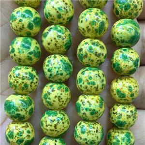 round Lampwork Beads with green snakeskin, approx 8mm dia
