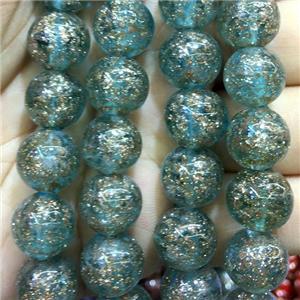 round blue Lampwork Beads with goldsand, approx 10mm dia