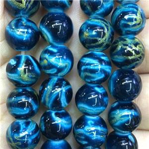 round blue Lampwork Glass Beads, approx 8mm dia