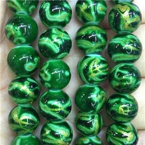 green Lampwork Glass Beads, round, approx 8mm dia