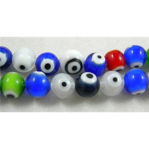 lampwork glass beads with evil eye, flat-round, mixed color, 8mm dia, 2eyes, 50pcs per st
