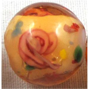 lampwork glass beads, flower, round, yellow, 12mm dia, 33pcs per st