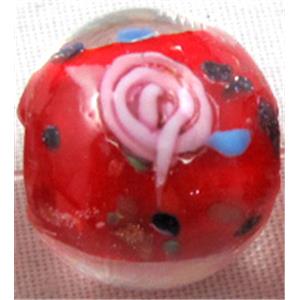 lampwork glass beads, flower, round, red, 12mm dia, 33pcs per st