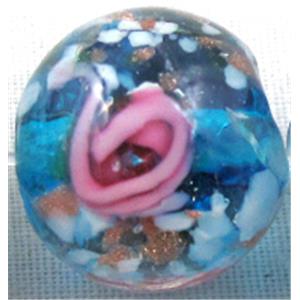 lampwork glass beads, flower, round, aqua, 12mm dia, 33pcs per st