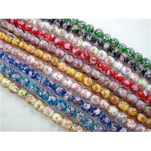 lampwork glass beads, flower, round, mixed color, 12mm dia, 33pcs per st