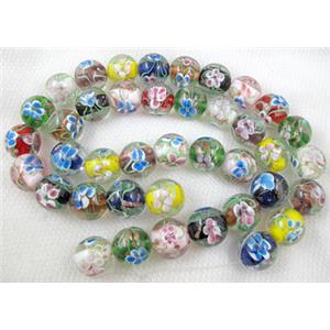 glass lampwork beads with goldsand, round, mixed color, 20mm dia