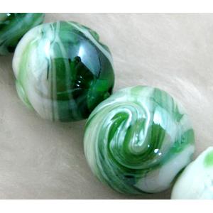 lampwork glass beads, round, green, 14mm dia