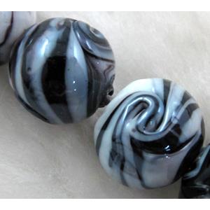 lampwork glass beads, round, black, 14mm dia