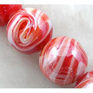 lampwork glass beads, round, red, 14mm dia