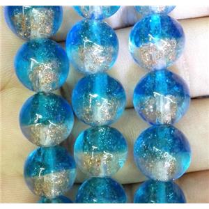 Lampwork glass bead within goldsand, round, double color, approx 12mm dia
