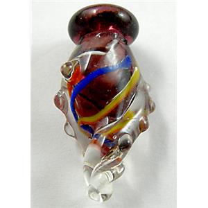 Lampwork Glass pendant with silver foil and flower, 18x28mm, hole:5mm
