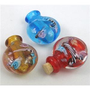 glass lampwork pendant, bottle, mixed color, approx 16-27mm, 5mm hole