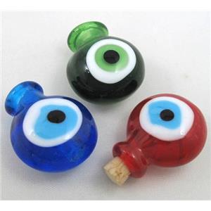 glass lampwork pendant, bottle, evil eye, mixed color, approx 16-27mm, 5mm hole