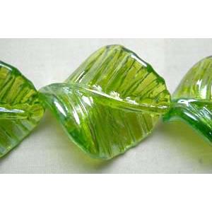 Handmade Twist leaf Lampwork Beads With Plated Color, 26x32mm,15pcs per st
